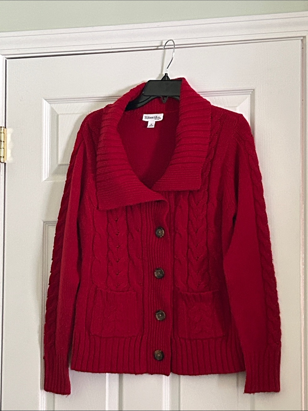 St. John's Bay Bright Red Cable Shawl-Collar Button Cardigan